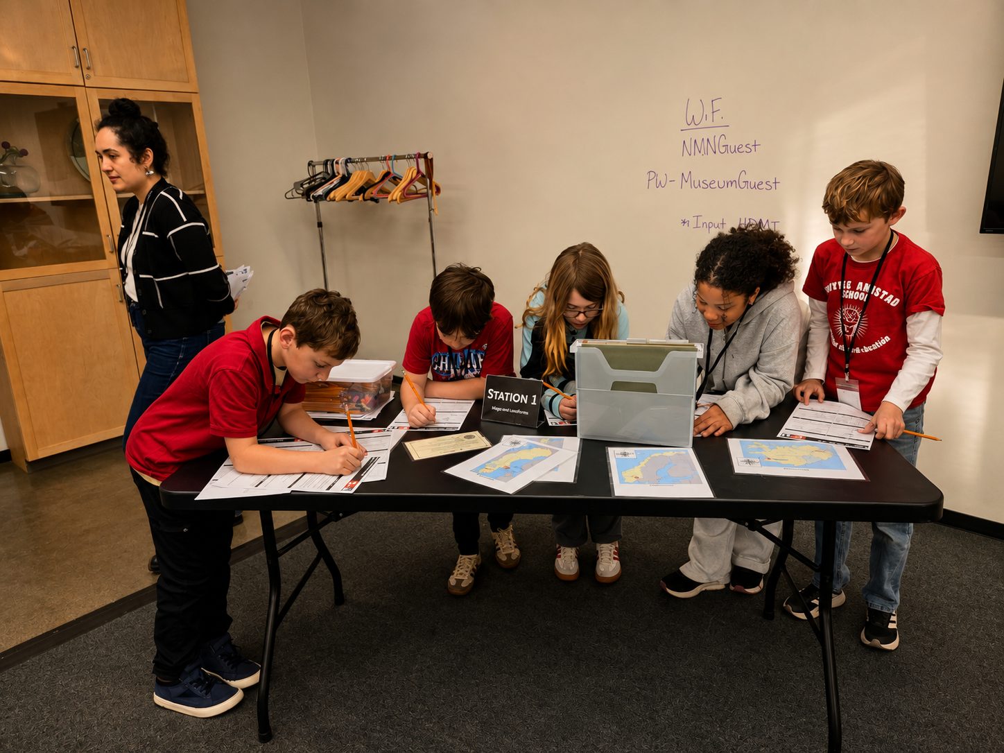 Students collaborating on a science lab project